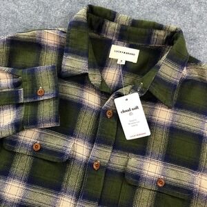 Lucky Brand cloud soft Mens Button Down Shirt M Green, Blue, Beige Plaid Casual